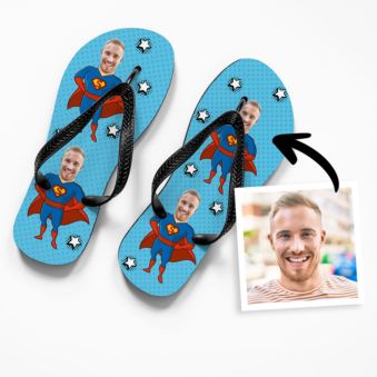 Personalisierbare Flip-Flops mit Gesicht und Superhelden