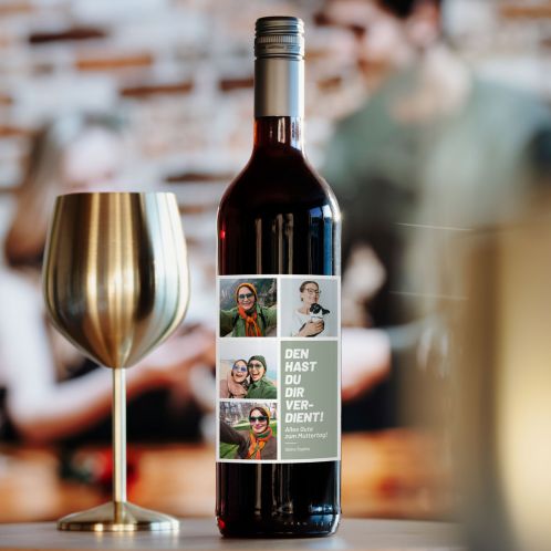 Personalisierbarer Rotwein mit 4 Fotos und Text