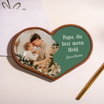 Personalisierte Herz Schokolade mit Fotohälfte und Text