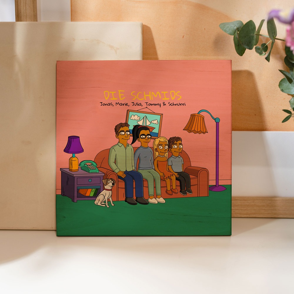 Personalisierbare Holzbild-Illustration Cartoon Familie, Vatertagsgeschenk, Witzige Geschenke, Kleine Geschenke, Geschenk, Geschenkidee