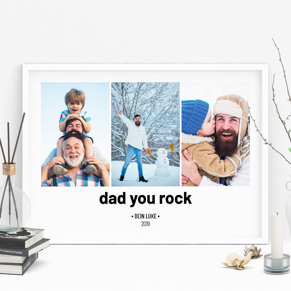 Personalisierbares Poster mit 3 Fotos und Text