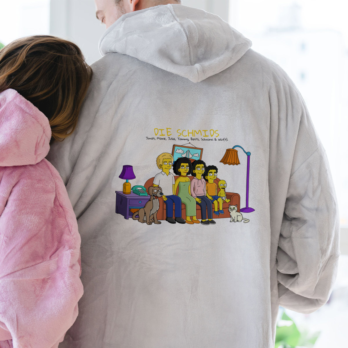 Personalisierbare Hoodie Decke mit Cartoon Familie, Witzige Geschenke, Romantische Geschenke, Hochzeitsgeschenk, Kleine Geschenke, Geschenk, Geschenkidee