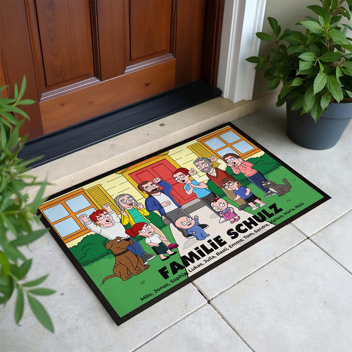 Personalisierbare Fußmatten-Illustration Zeichentrick Familie, Vatertagsgeschenk, Witzige Geschenke, Romantische Geschenke, Hochzeitsgeschenk, Kleine Geschenke, Geschenk, Geschenkidee