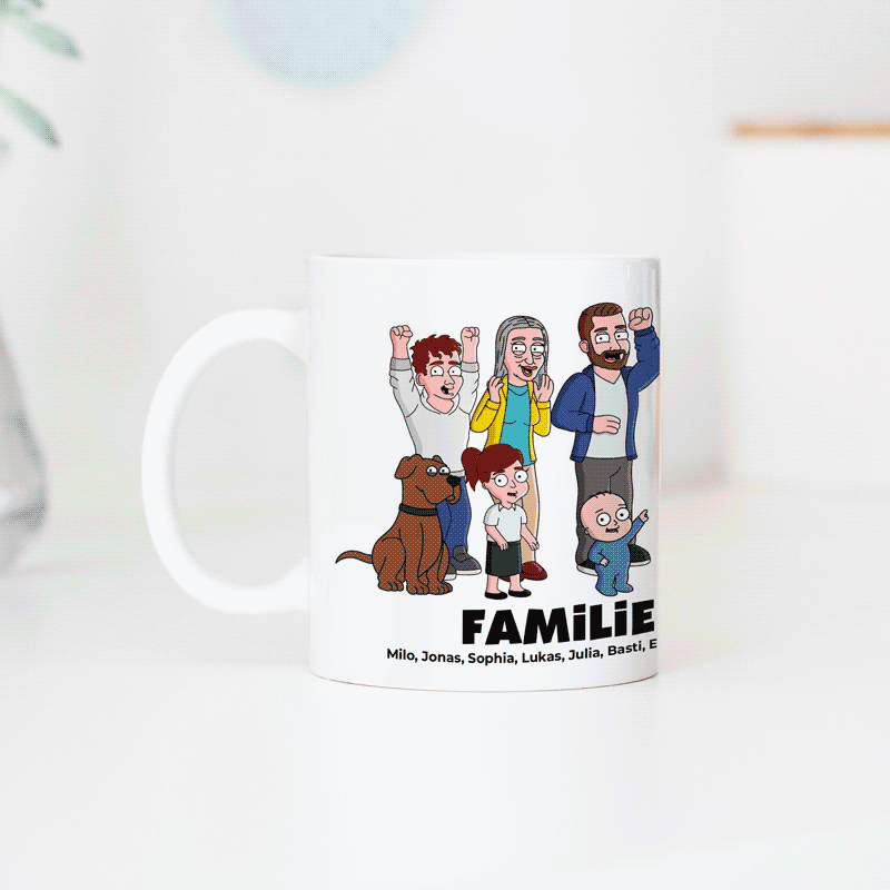 Personalisierbare Tassen-Illustration Zeichentrick Familie