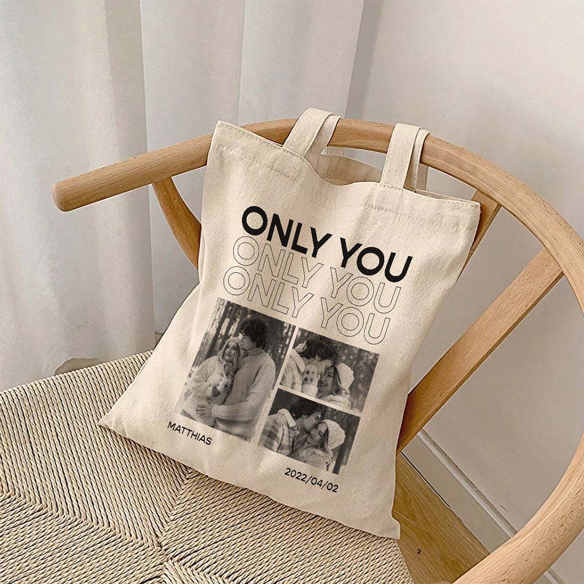 Personalisierbarer Jutebeutel mit Schwarz Weiß Fotos und Text, Weihnachtsgeschenk, Fotogeschenk, Witzige Geschenke, Romantische Geschenke, Hochzeitsgeschenk, Kleine Geschenke, Geschenk, Geschenkidee