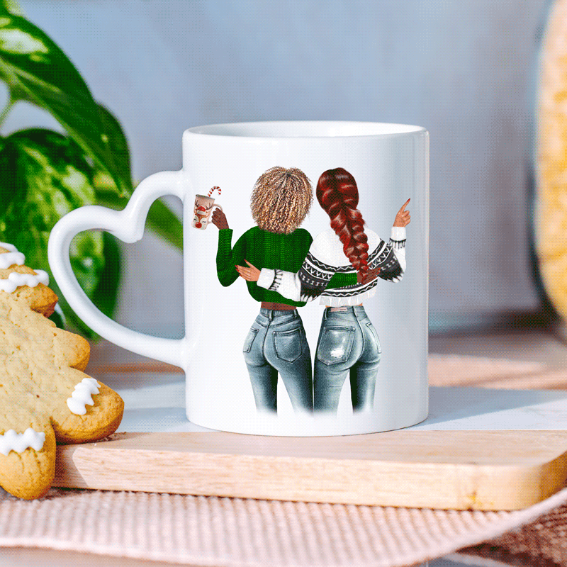 Personalisierbare Tassen-Illustration zwei Freundinnen