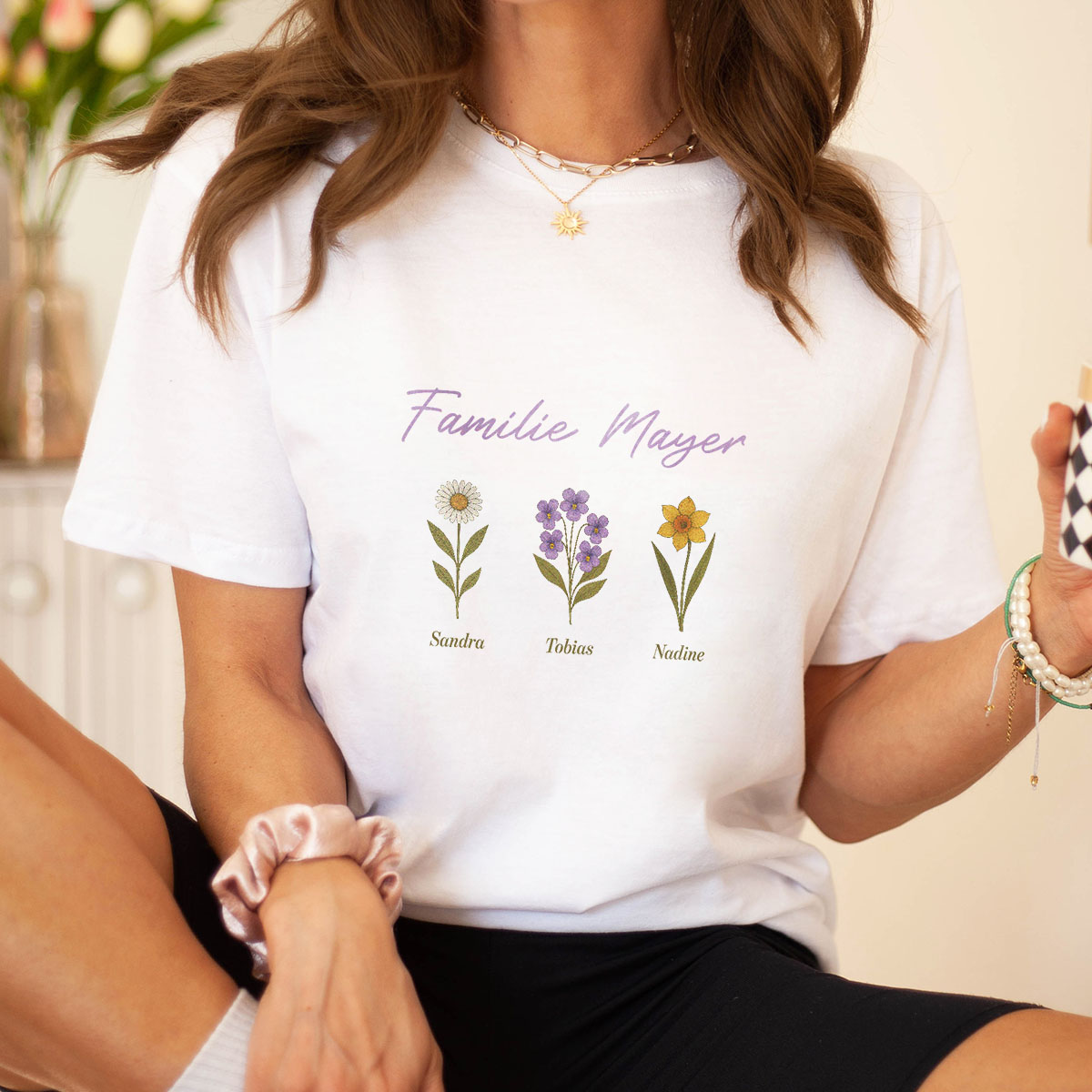 Personalisierbares T-Shirt mit Geburtsblumen, Witzige Geschenke, Kleine Geschenke, Geschenk, Geschenkidee