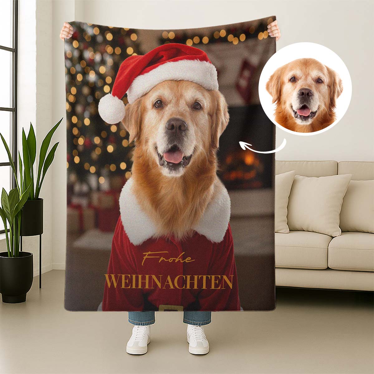 Personalisierbare Decke Haustier mit Kostüm, Weihnachtsgeschenk, Fotogeschenk, Witzige Geschenke, Romantische Geschenke, Hochzeitsgeschenk, Kleine Geschenke, Geschenk, Geschenkidee