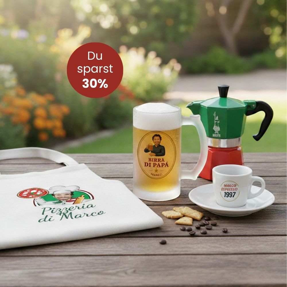 Geschenkset Italien mit Schürze Bierkrug und Espresso Tasse, Fotogeschenk, Witzige Geschenke, Romantische Geschenke, Hochzeitsgeschenk, Kleine Geschenke, Geschenk, Geschenkidee