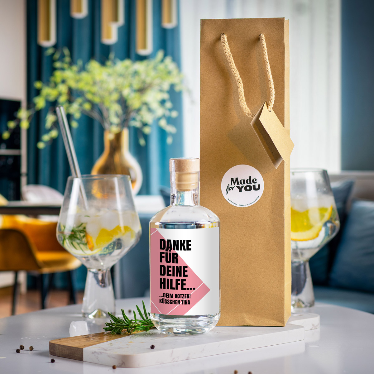 Personalisierbarer Gin mit Text