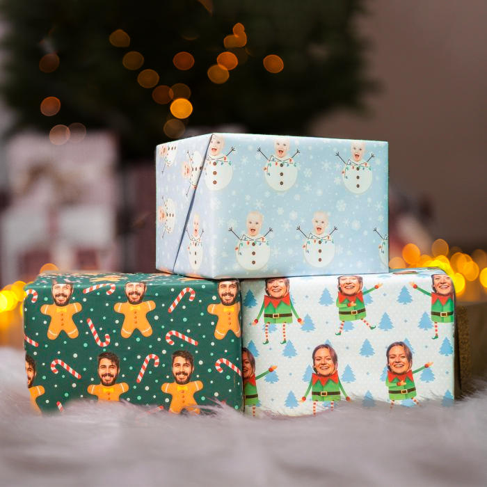 Geschenkpapier Weihnachten Multi-Gesicht mit verschiedenen Hintergründen