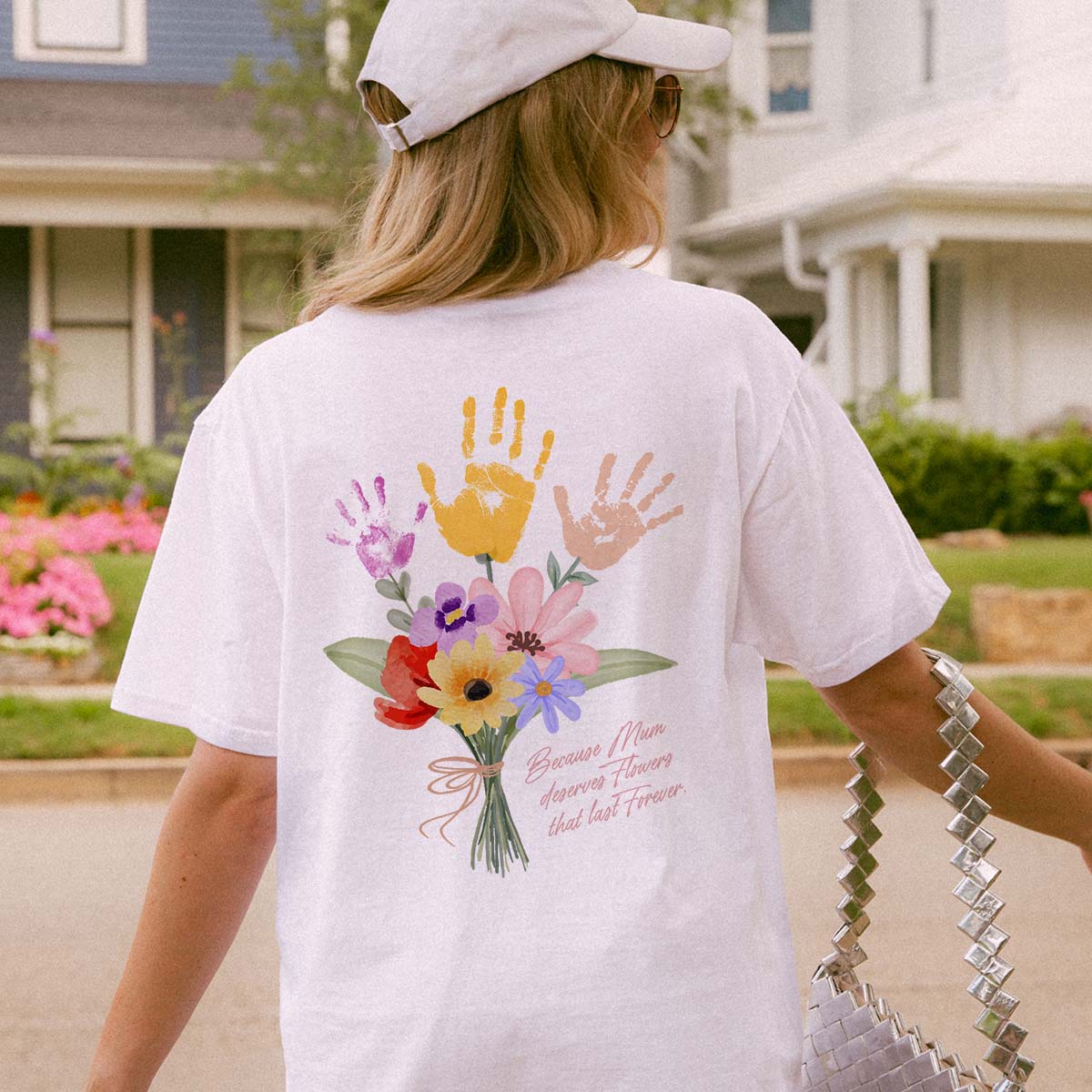 Personalisierbares T-Shirt Blumenstrauß mit Handabdruck, Fotogeschenk, Witzige Geschenke, Romantische Geschenke, Hochzeitsgeschenk, Kleine Geschenke, Geschenk, Geschenkidee
