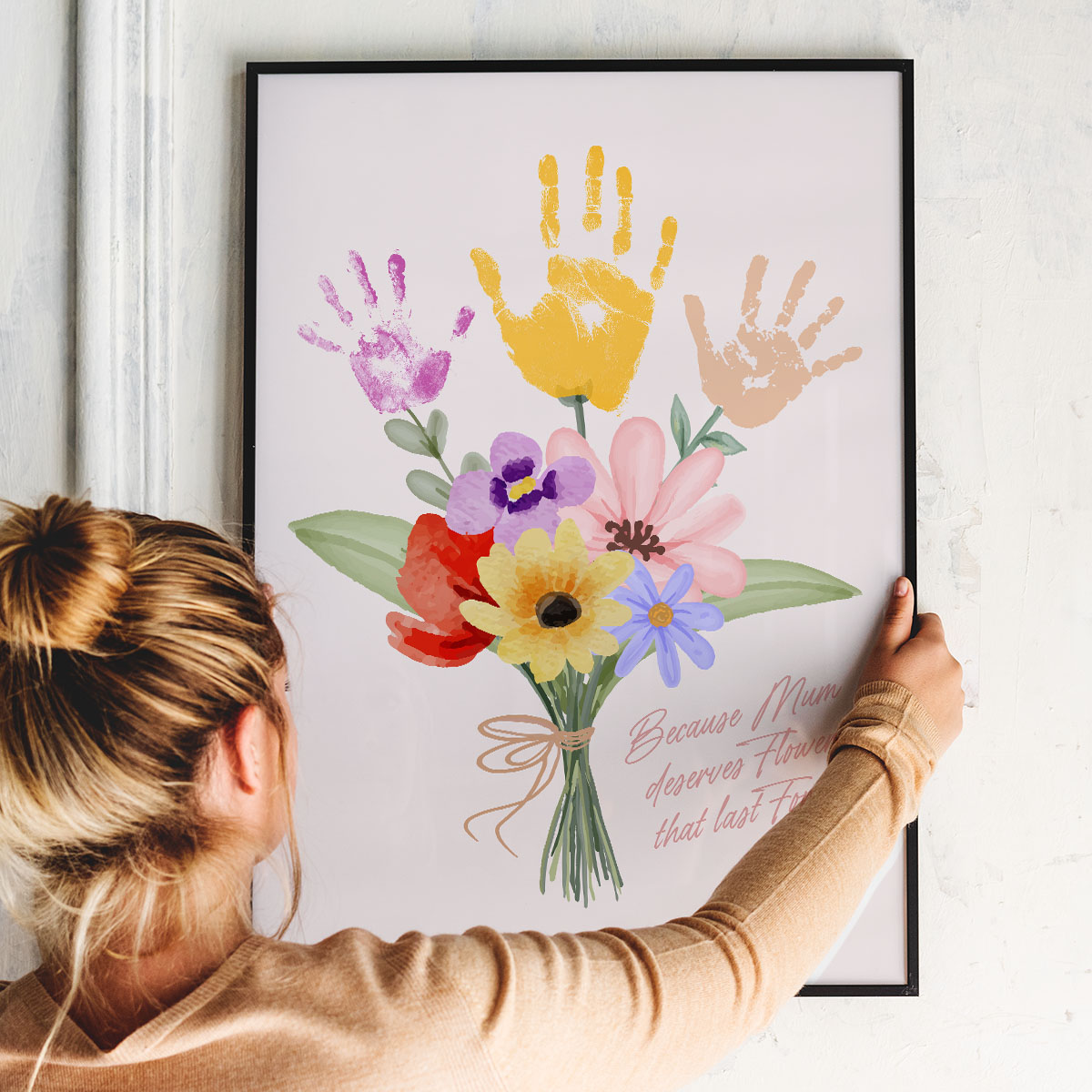 Personalisierbares Poster Blumenstrauß mit Handabdruck, Fotogeschenk, Romantische Geschenke, Hochzeitsgeschenk, Kleine Geschenke, Geschenk, Geschenkidee