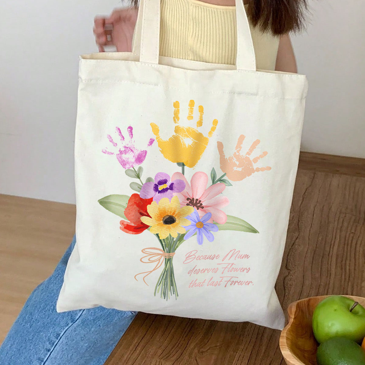 Personalisierbarer Jutebeutel Blumenstrauß mit Handabdruck, Fotogeschenk, Witzige Geschenke, Romantische Geschenke, Hochzeitsgeschenk, Kleine Geschenke, Geschenk, Geschenkidee