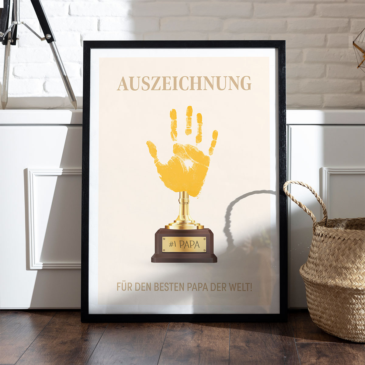 Personalisierbares Poster mit Handabdruck und Pokal, Vatertagsgeschenk, Fotogeschenk, Witzige Geschenke, Romantische Geschenke, Hochzeitsgeschenk, Kleine Geschenke, Geschenk, Geschenkidee