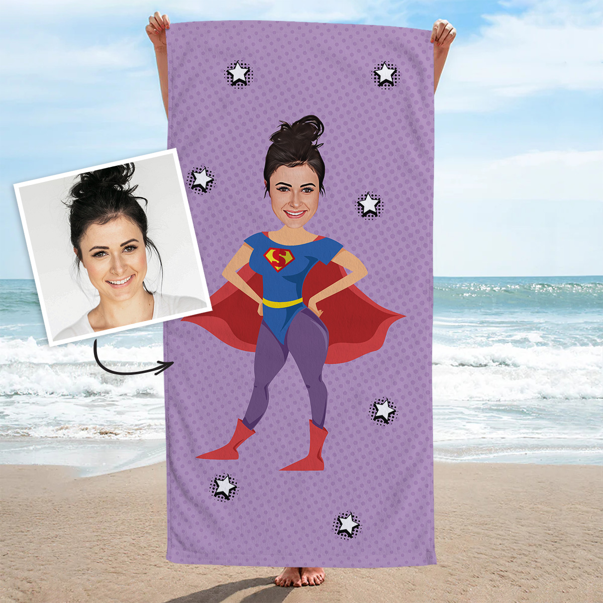 Tuch aus edler Viskose mit Ornamenten und Superwoman-Schriftzug main image 1