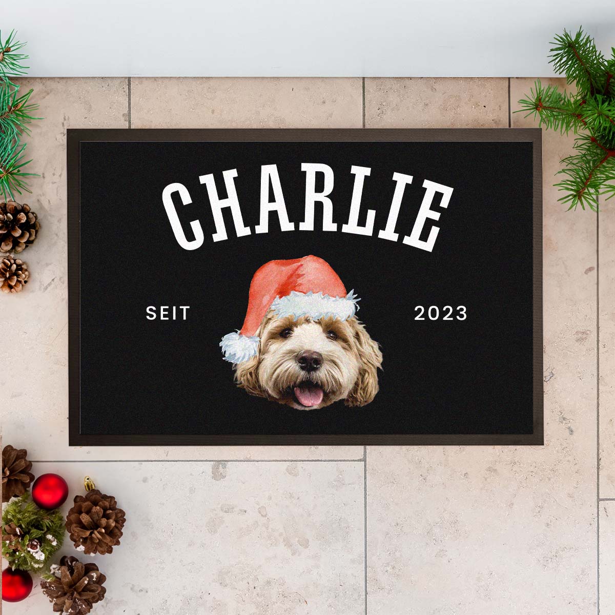 Personalisierbare Fußmatte mit Haustier und Weihnachtsmütze, Fotogeschenk, Witzige Geschenke, Romantische Geschenke, Hochzeitsgeschenk, Kleine Geschenke, Geschenk, Geschenkidee