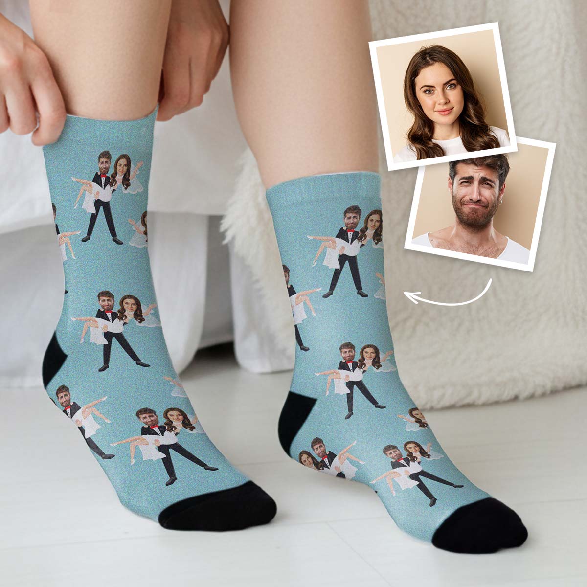 Personalisierbare Socken zur Hochzeit mit 2 Gesichtern, Fotogeschenk, Witzige Geschenke, Romantische Geschenke, Hochzeitsgeschenk, Kleine Geschenke, Geschenk, Geschenkidee