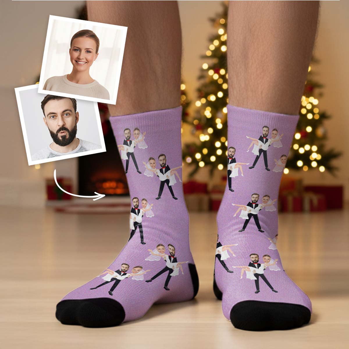Personalisierbare Socken zur Hochzeit mit 2 Gesichtern, Fotogeschenk, Witzige Geschenke, Romantische Geschenke, Hochzeitsgeschenk, Kleine Geschenke, Geschenk, Geschenkidee