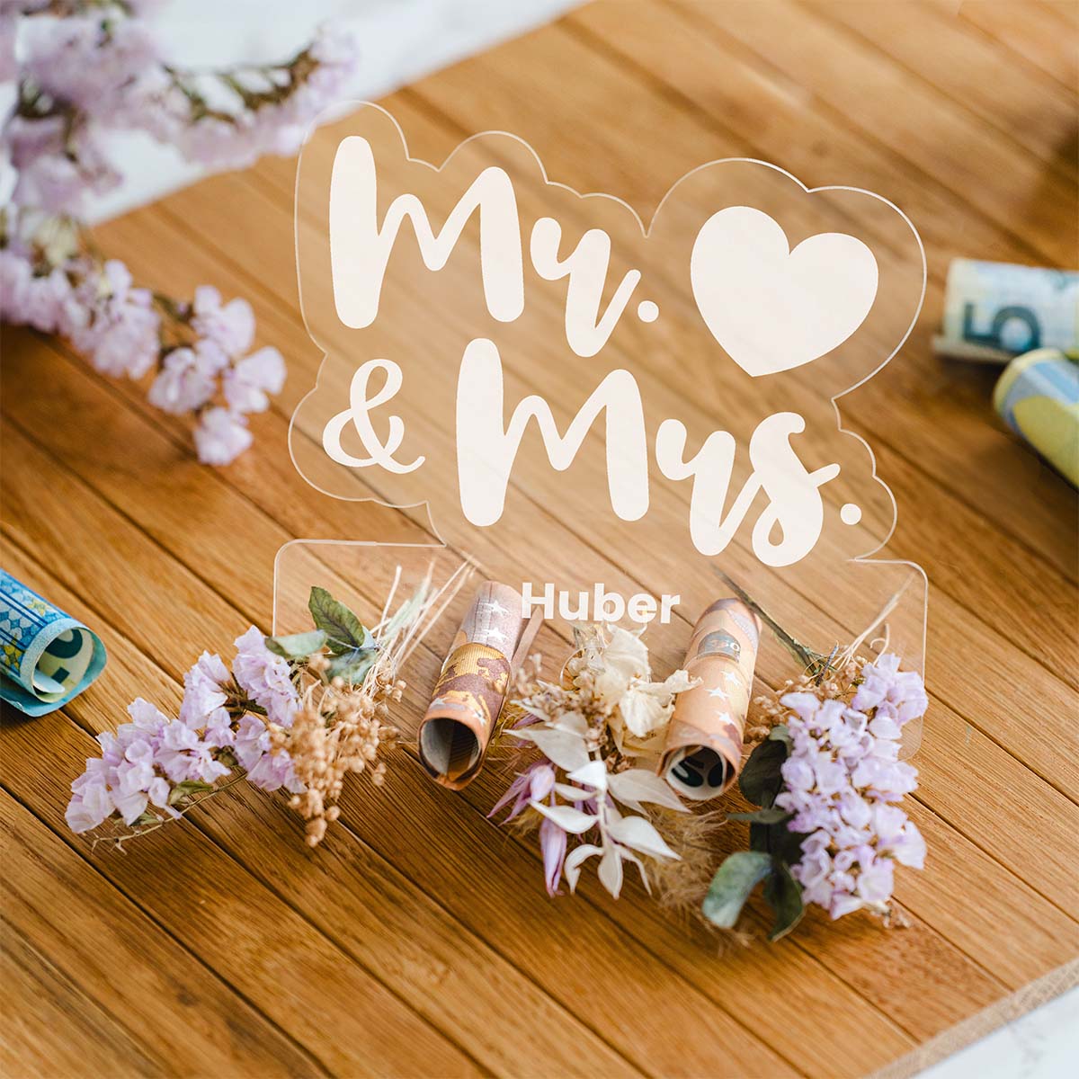 Personalisierbares Geldgeschenk aus Acryl Mr & Mrs, Romantische Geschenke, Hochzeitsgeschenk, Kleine Geschenke, Geschenk, Geschenkidee