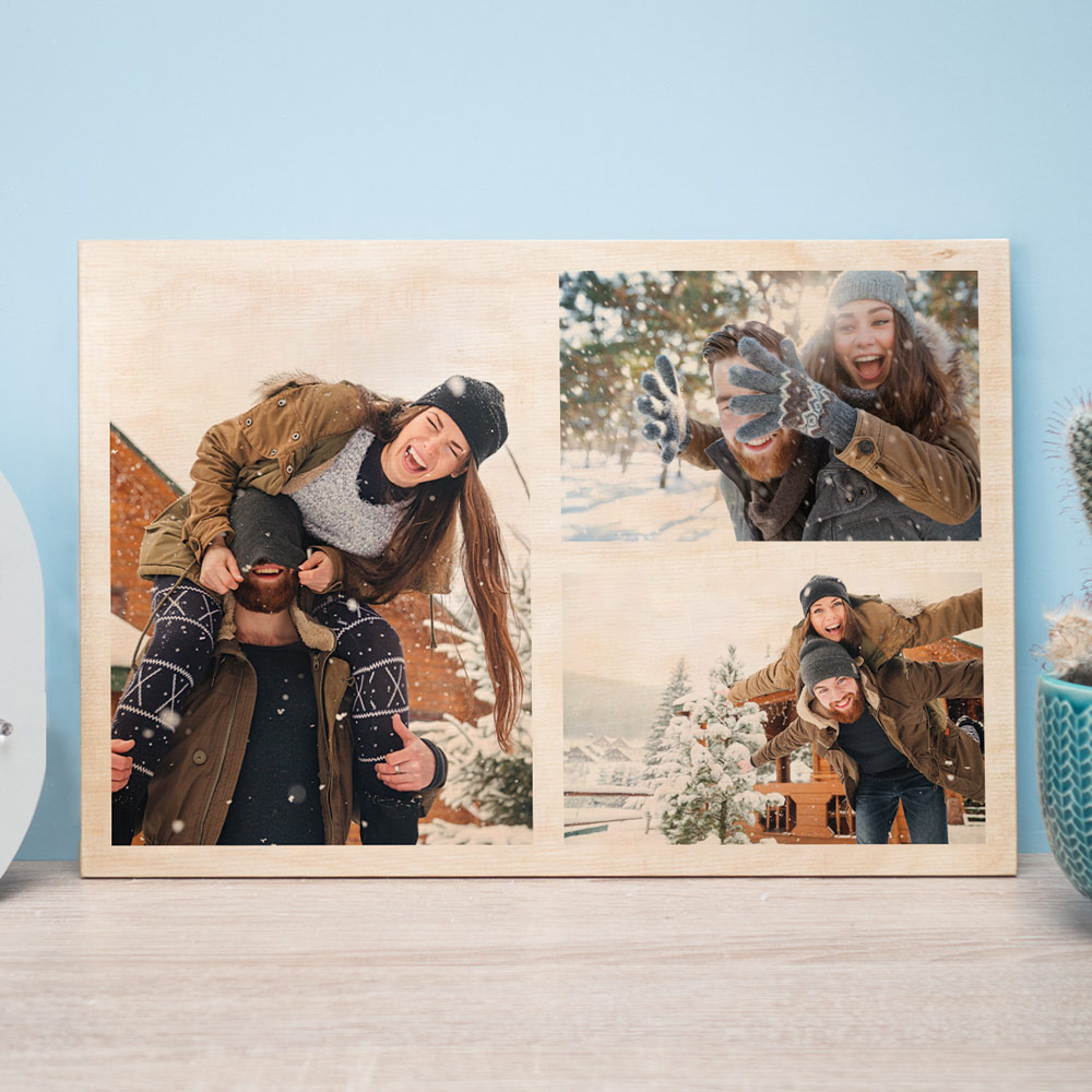 Personalisierbares Foto Holzbild mit 3 Bildern