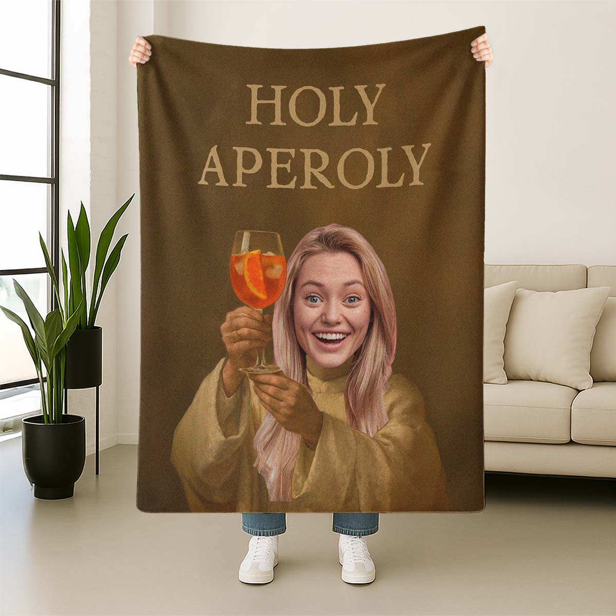 Personalisierbare Aperol Decke mit Gesicht, Fotogeschenk, Witzige Geschenke, Romantische Geschenke, Hochzeitsgeschenk, Kleine Geschenke, Geschenk, Geschenkidee