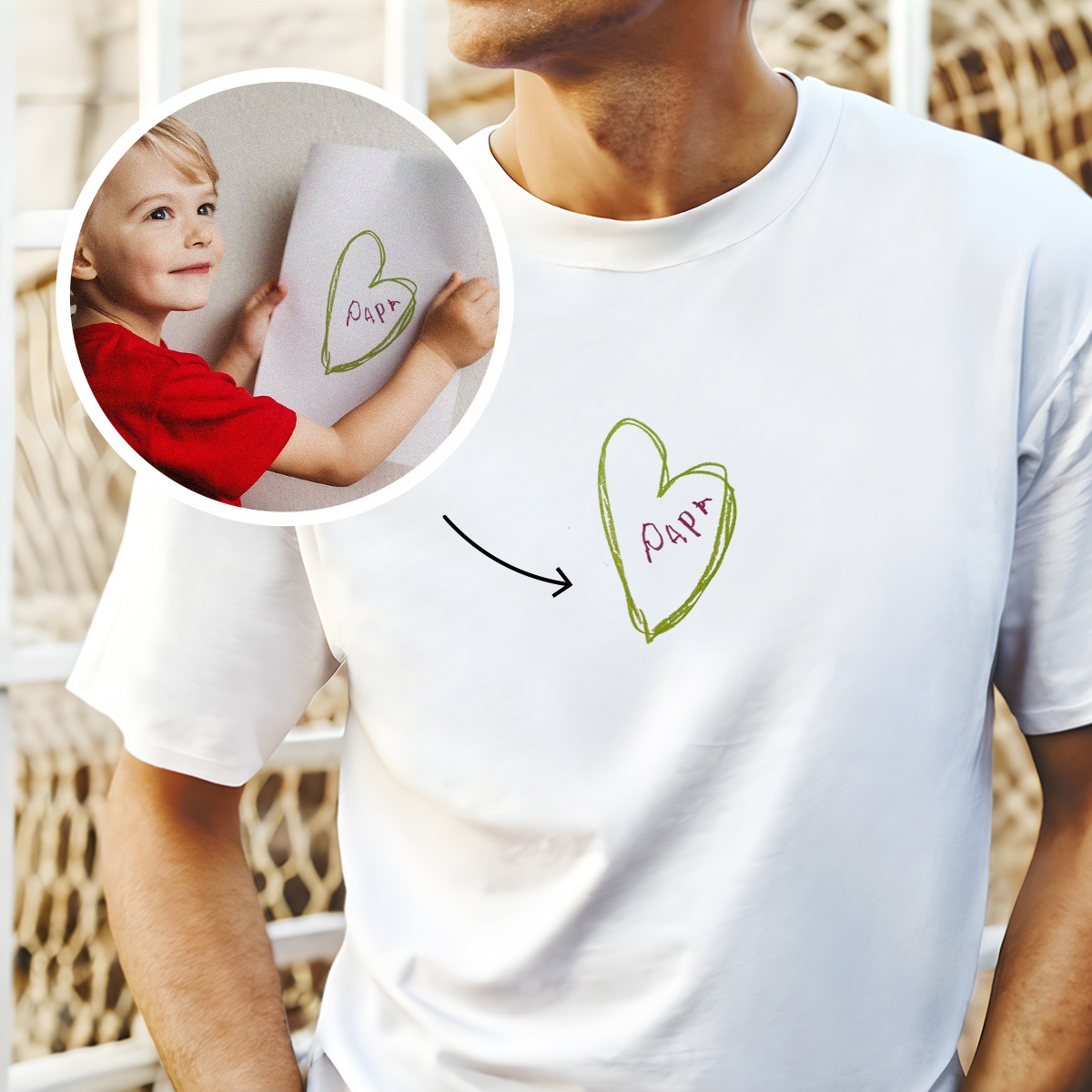 Personalisierbares T-Shirt mit deiner Zeichnung vorne, Vatertagsgeschenk, Fotogeschenk, Witzige Geschenke, Romantische Geschenke, Hochzeitsgeschenk, Kleine Geschenke, Geschenk, Geschenkidee