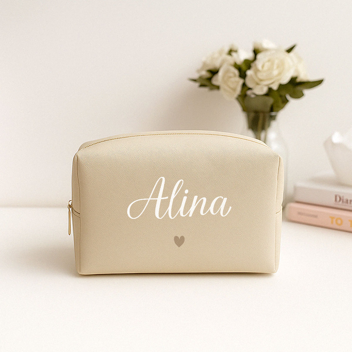 Personalisierbare Kosmetiktasche mit Name und Symbol, Romantische Geschenke, Hochzeitsgeschenk, Kleine Geschenke, Geschenk, Geschenkidee