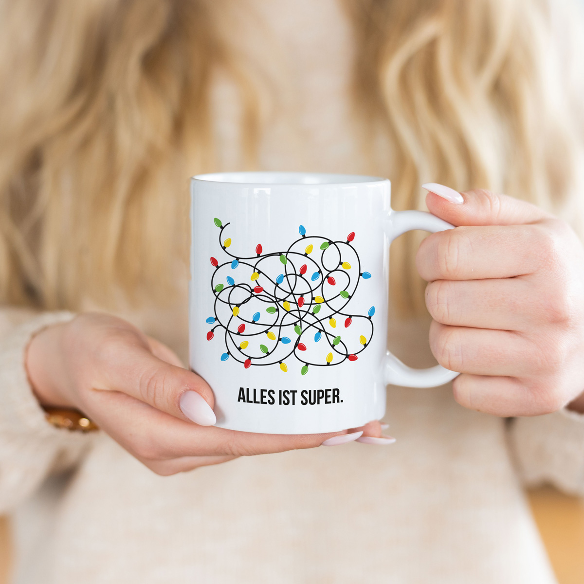 Personalisierbare Tasse Lichterkette mit Text, Witzige Geschenke, Romantische Geschenke, Hochzeitsgeschenk, Kleine Geschenke, Geschenk, Geschenkidee