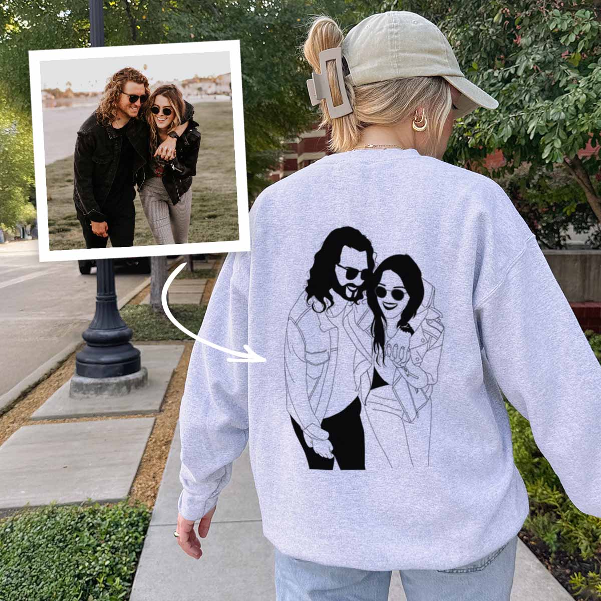 Personalisierbare Pullover mit Line Art Illustration 2 Personen, Vatertagsgeschenk, Fotogeschenk, Witzige Geschenke, Romantische Geschenke, Hochzeitsgeschenk, Kleine Geschenke, Geschenk, Geschenkidee