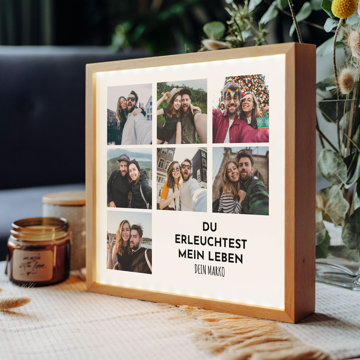 Personalisierbare Light Box mit 7 Fotos und Text