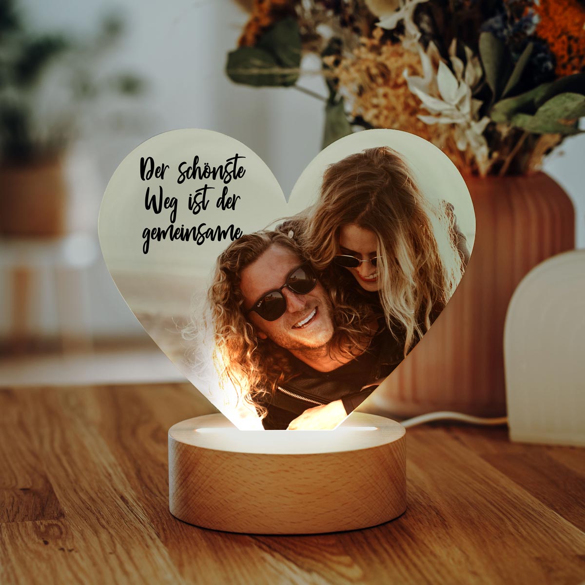 Personalisierbare Herz-Lampe mit Foto und Text