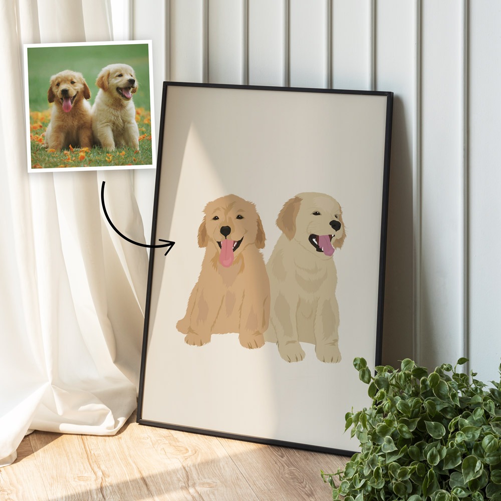 Handgezeichnete Poster Illustration mit deinen Haustieren, Fotogeschenk, Romantische Geschenke, Hochzeitsgeschenk, Kleine Geschenke, Geschenk, Geschenkidee