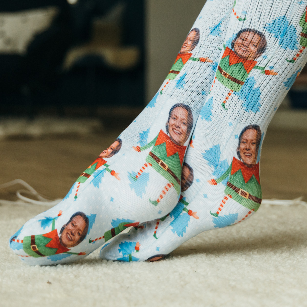 Weihnachtssocken Multi-Gesicht mit verschiedenen Hintergründen