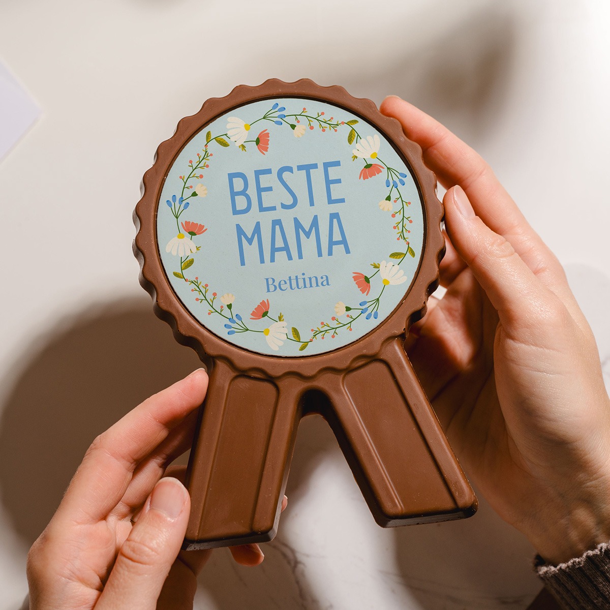 Personalisierbare Schokoladen Medaille mit Blumen und Text, Witzige Geschenke, Kleine Geschenke, Geschenk, Geschenkidee