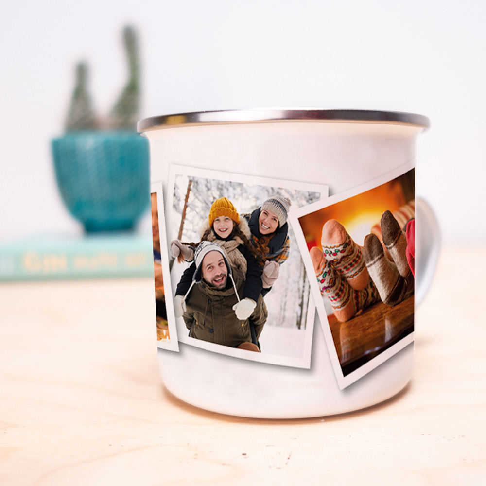 Personalisierbare Metalltasse mit Fotos
