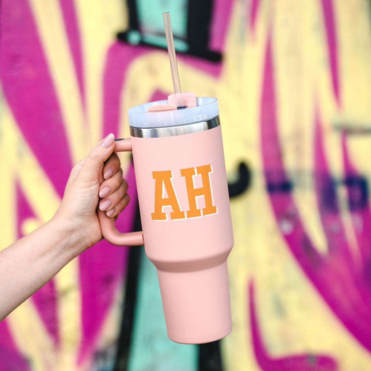 Personalisierbarer Trinkbecher mit Strohhalm und Monogramm, Romantische Geschenke, Hochzeitsgeschenk, Kleine Geschenke, Geschenk, Geschenkidee