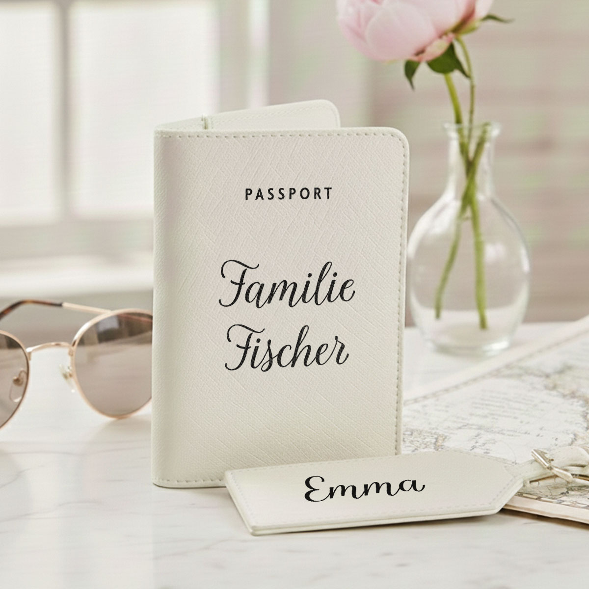 Personalisierbare Reisepasshülle und Koffertag mit Text, Romantische Geschenke, Hochzeitsgeschenk, Kleine Geschenke, Geschenk, Geschenkidee