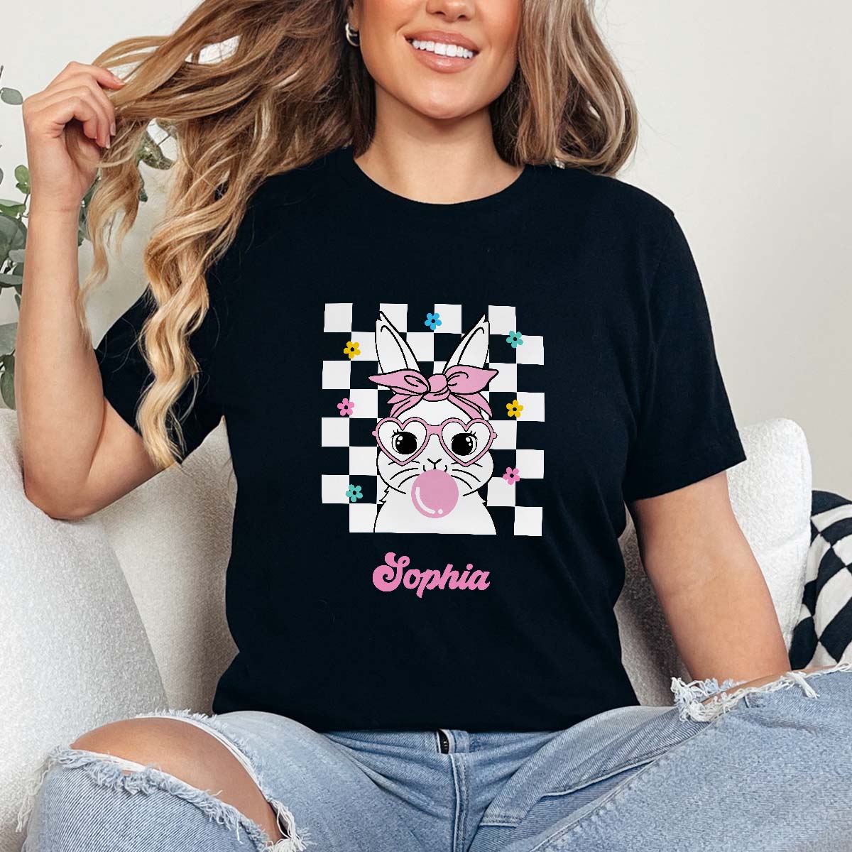 Personalisierbares T-Shirt mit Hase und Namen, Geburtstagsgeschenk, Geschenke Frauen, Geschenke Freundin, Geschenk Schwester, Geschenk Mama, Witzige Geschenke, Geschenk, Geschenkidee