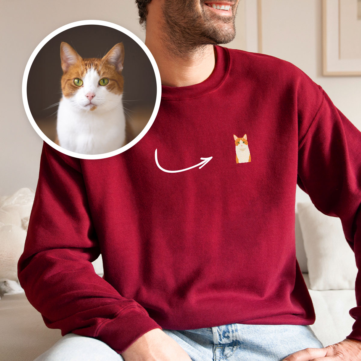 Personalisierter Pullover mit deiner kleinen Haustier-Illustration, Fotogeschenk, Geschenk, Geschenkidee