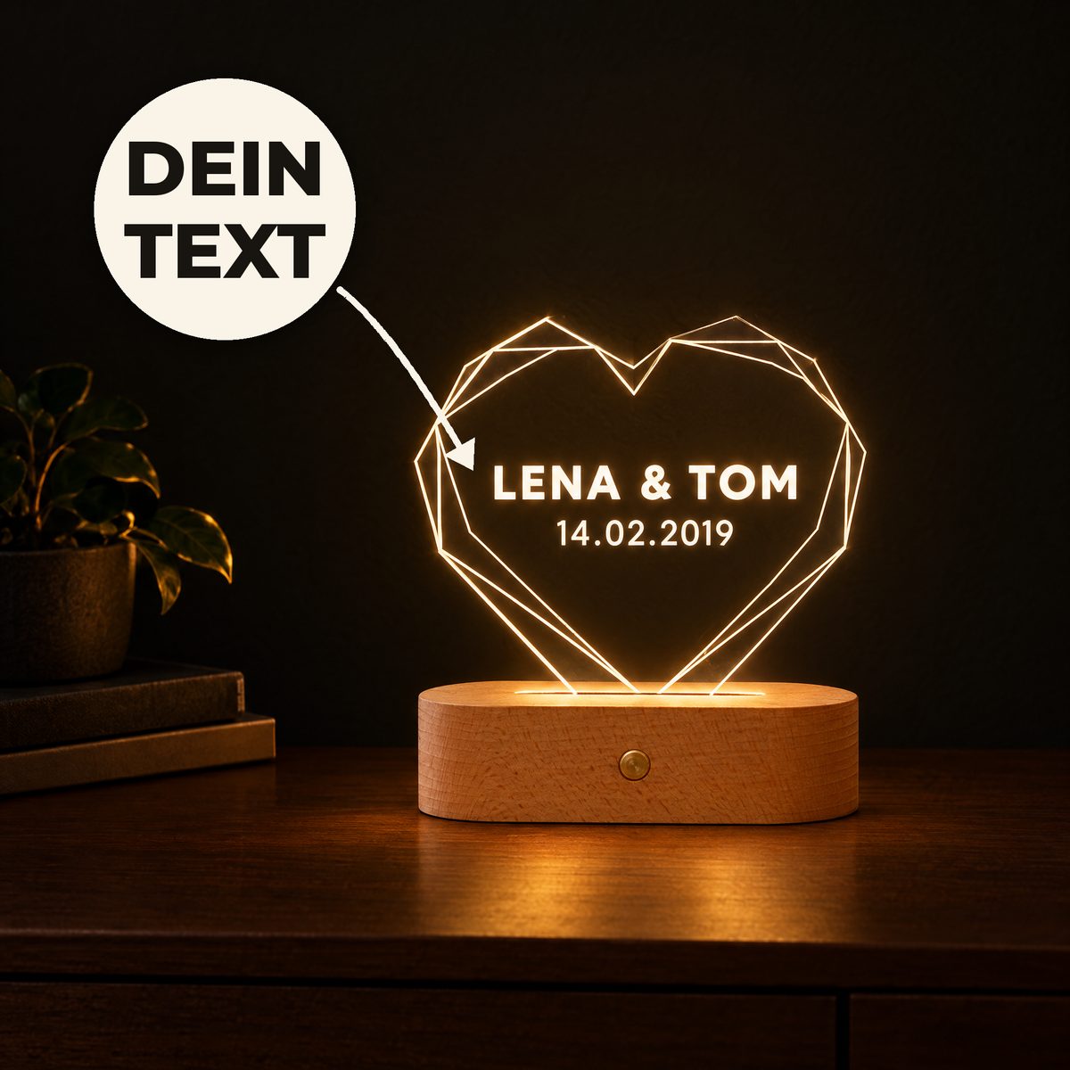 Personalisierte Herz-Lampe mit Name, Geburtstagsgeschenk, Geschenkidee für Frauen / Freundin, Geschenk, Geschenkidee