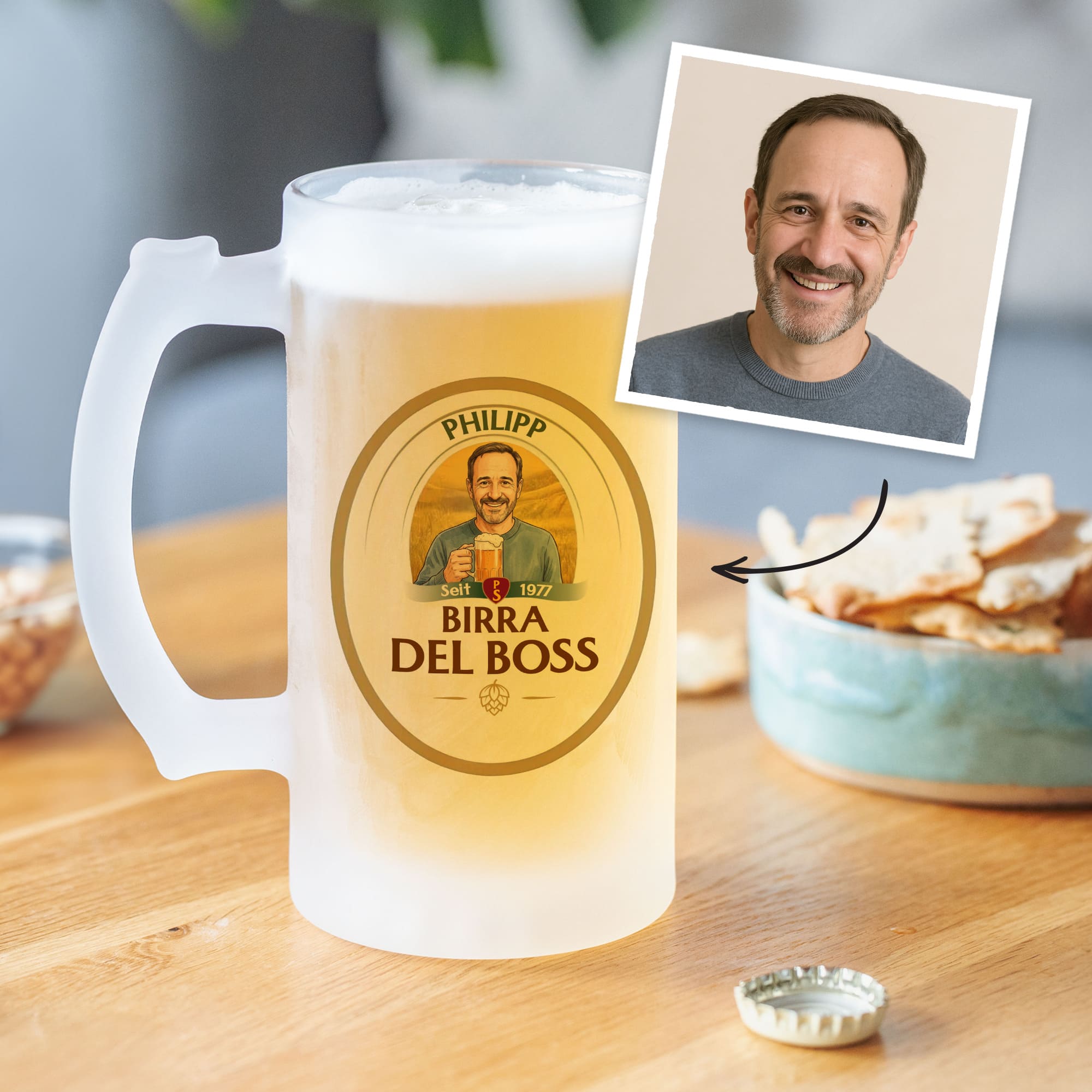 Personalisierter Bierkrug mit Name und Comic-Porträt, Fotogeschenk, Witzige Geschenke, Romantische Geschenke, Hochzeitsgeschenk, Kleine Geschenke, Geschenk, Geschenkidee
