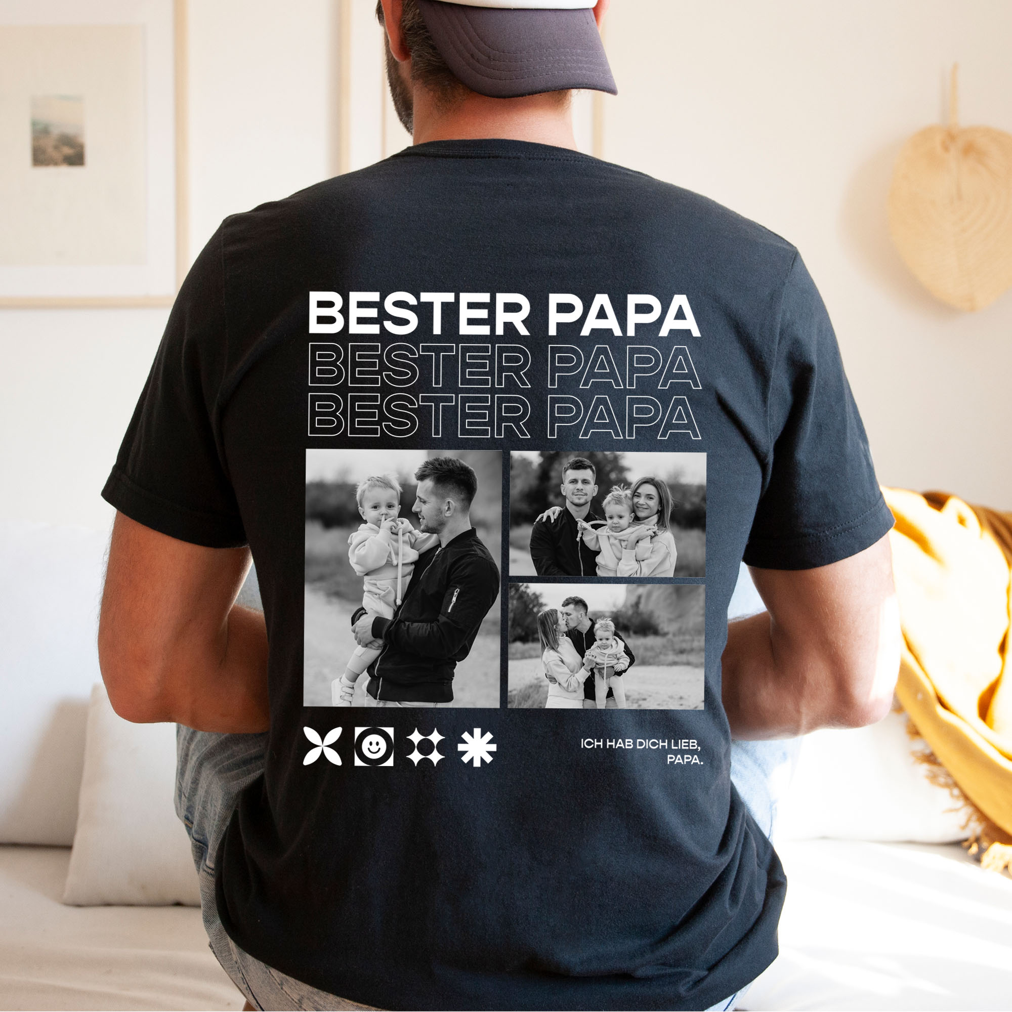 Personalisierbares Papa T-Shirt mit Schwarz Weiß Fotos und Text, Fotogeschenk, Witzige Geschenke, Romantische Geschenke, Hochzeitsgeschenk, Kleine Geschenke, Geschenk, Geschenkidee