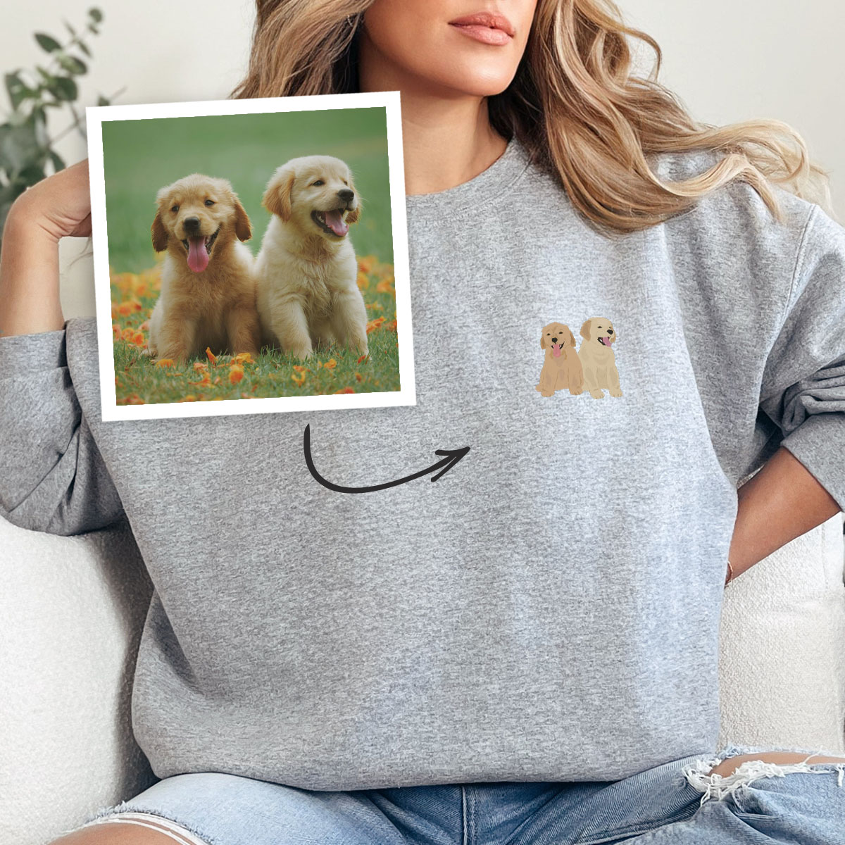 Personalisierbarer Pullover mit kleiner Haustier Illustration, Fotogeschenk, Witzige Geschenke, Romantische Geschenke, Hochzeitsgeschenk, Kleine Geschenke, Geschenk, Geschenkidee