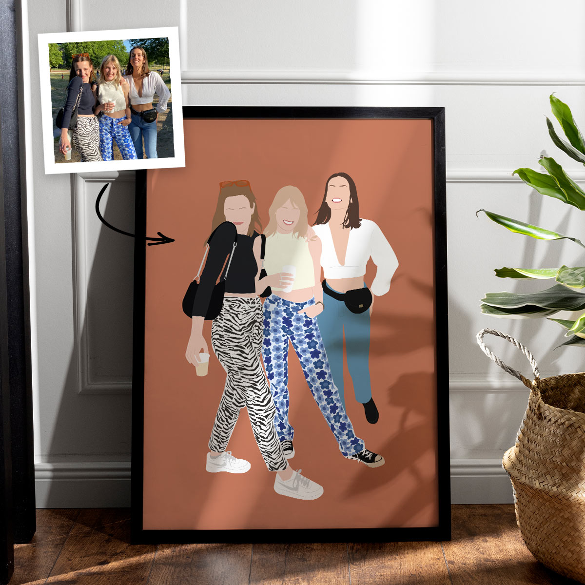 Handgezeichnete Poster Illustration mit 3 Personen, personalisiert, personalisierbar, Vatertagsgeschenk, Fotogeschenk, Geburtstagsgeschenk, Geschenke Frauen, Geschenke Freundin, Geschenk Schwester, Geschenk Mama, Romantische Geschenke, Hochzeitsgeschenk, Kleine Geschenke, Geschenk, Geschenkidee