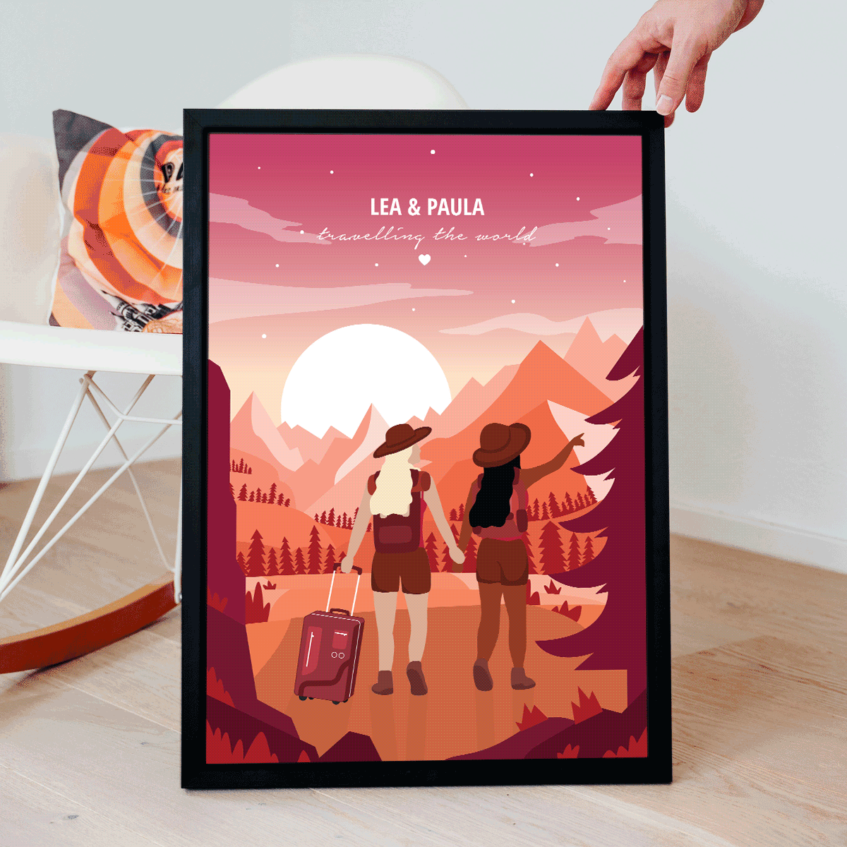 Personalisierbare Poster-Illustration Reisen für Paare