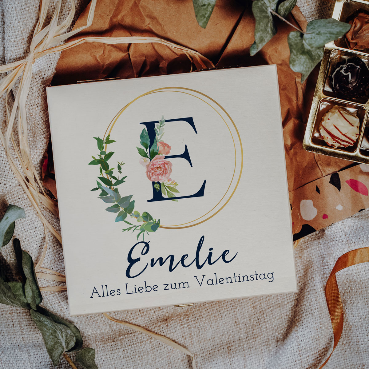 Personalisierbare Pralinenbox mit Monogramm