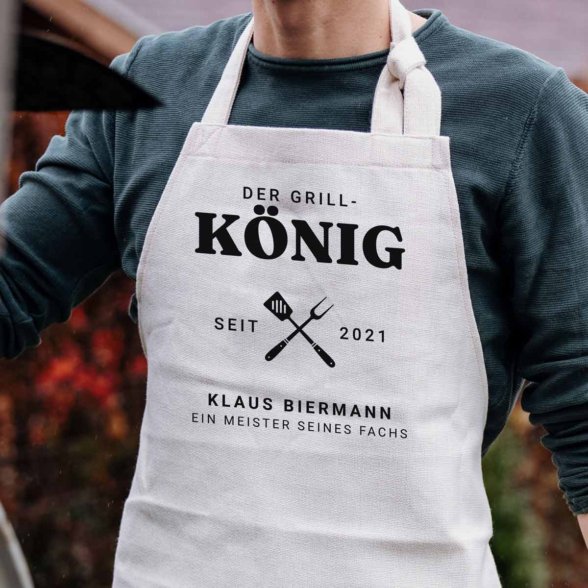 Küchenschürze Grillkönig, personalisiert, personalisierbar, Weihnachtsgeschenk, Geschenk Männer, Geschenk Freund, Geschenk Bruder, Witzige Geschenke, Romantische Geschenke, Hochzeitsgeschenk, Geschenk, Geschenkidee