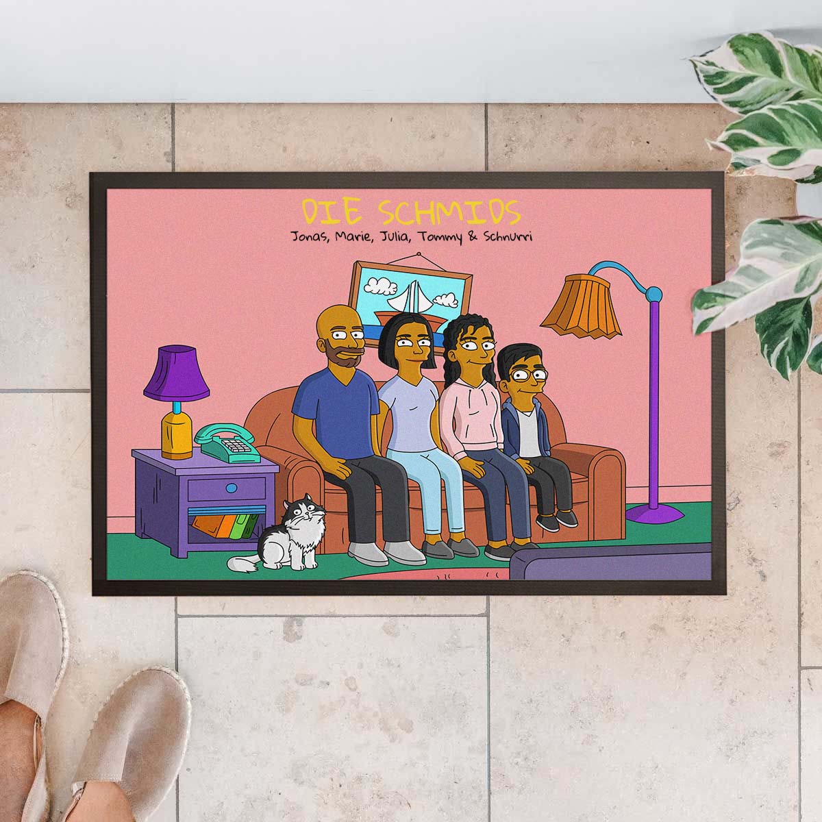 Personalisierbare Fußmatten-Illustration Cartoon Familie, Vatertagsgeschenk, Witzige Geschenke, Romantische Geschenke, Hochzeitsgeschenk, Kleine Geschenke, Geschenk, Geschenkidee