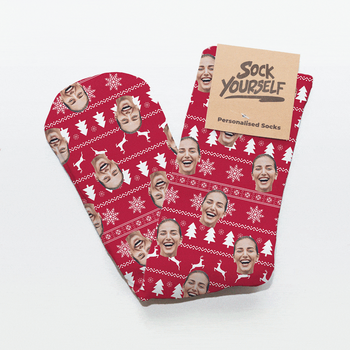 Personalisierbare Weihnachtssocken mit Gesicht und Muster